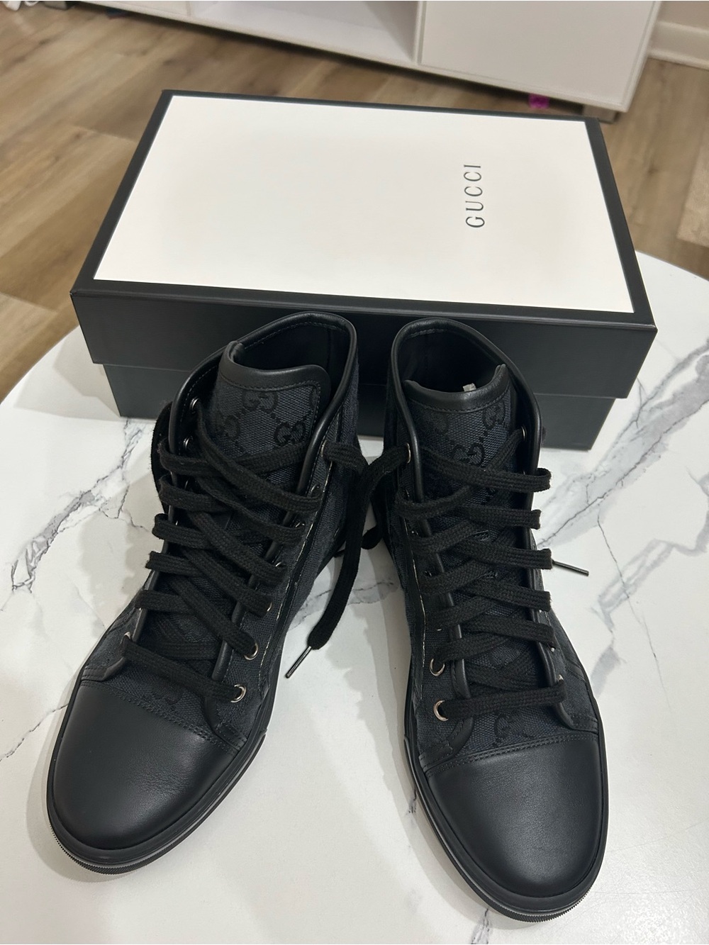 Gucci Black women High-Top Logo Sneakers size 36+ 6.5 - Picture 4 of 9